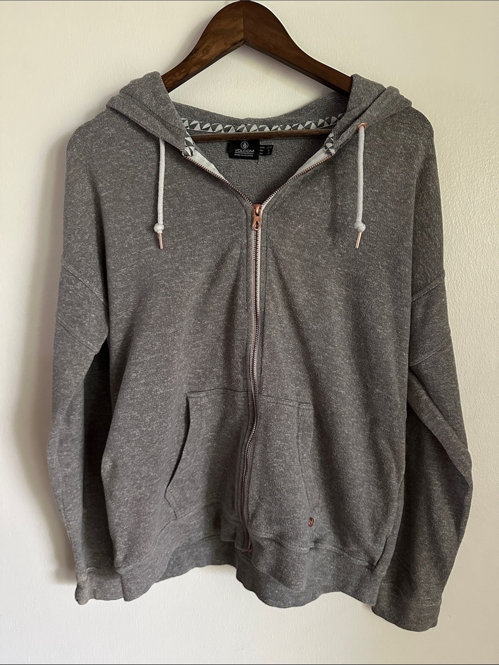 Volcom Women’s Heather Gray Full-Zip Hoodie with Drawstring